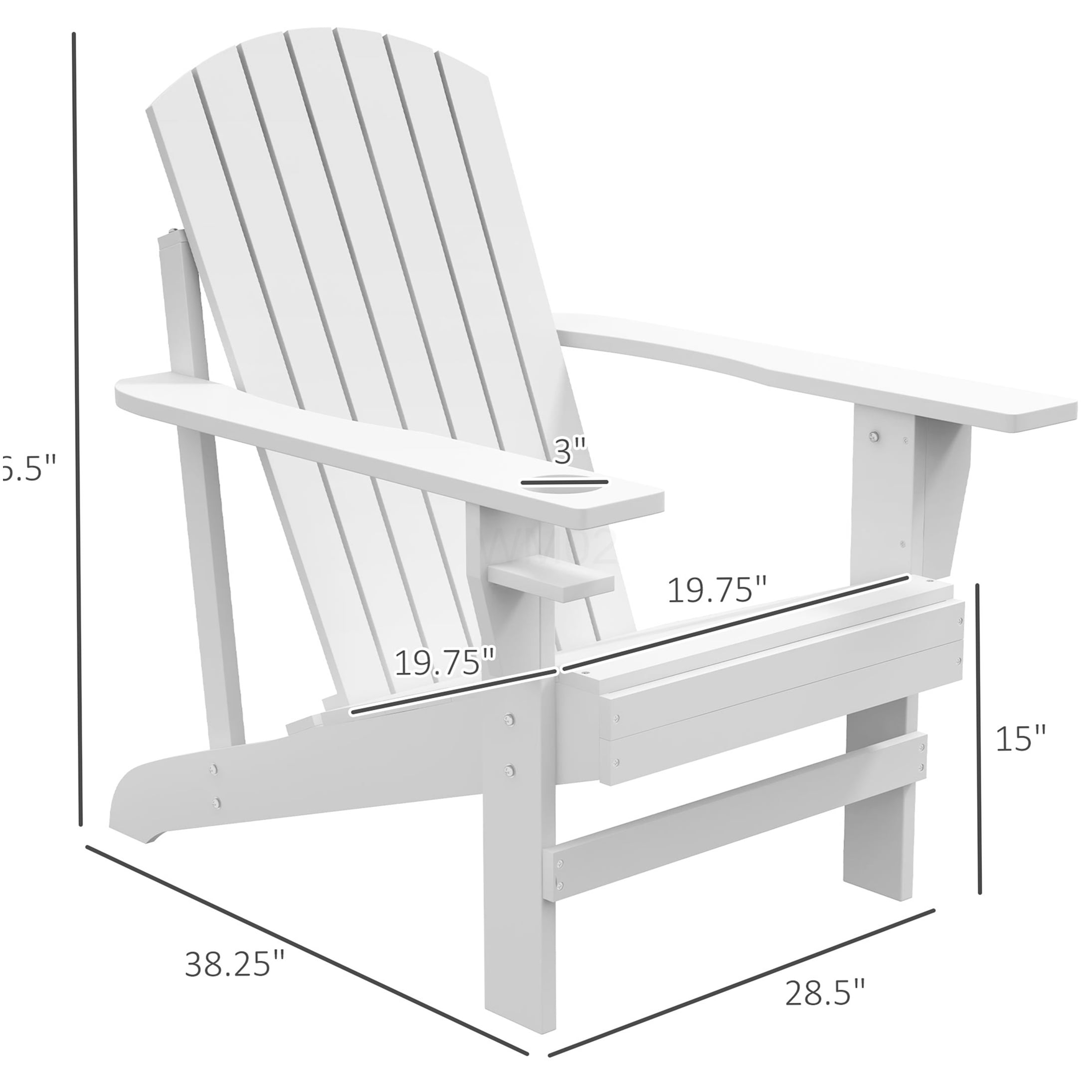 COSMOS White Wooden Adirondack Chair with Cup Holder, Weather-Resistant Outdoor Patio Lounge Chair for Garden, Deck, Backyard, Fire Pit