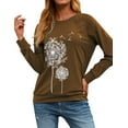 thumbnail image 3 of TWZH Womens Dandelion Graphic Pullover Crewneck Long Sleeve Tee Shirt, 3 of 7