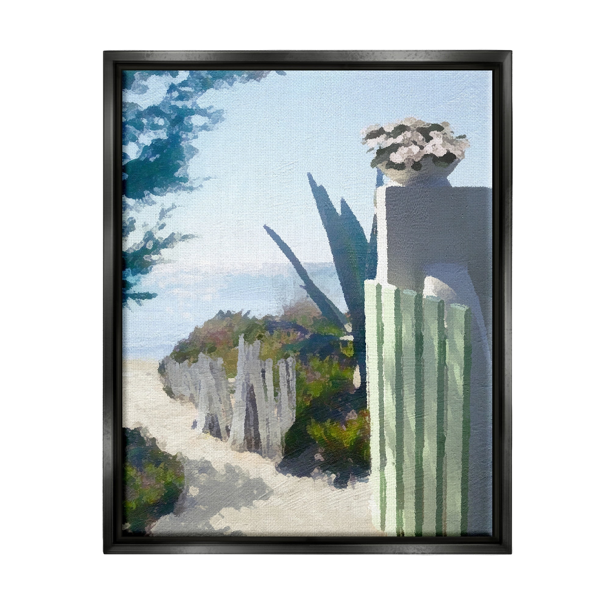 Stupell Industries Beach Shore Boardwalk Summer Ocean Sandy Breeze Painting Metallic Gold Floating Framed Canvas Print Wall Art, Design by Noah Bay