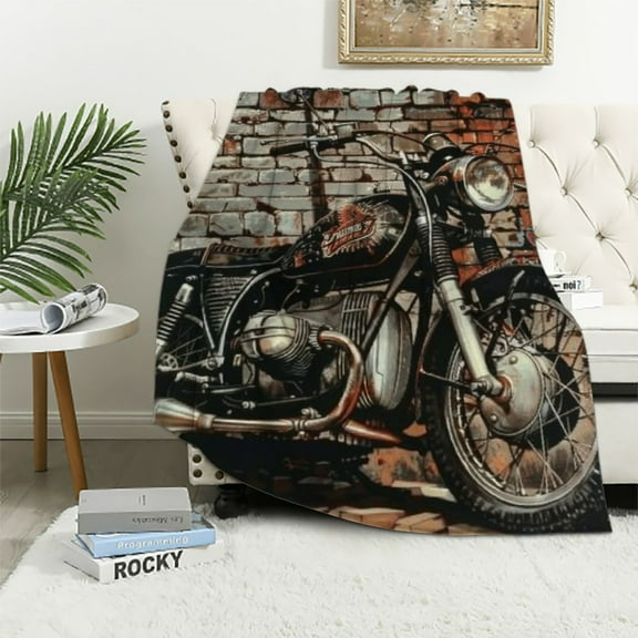 Shiartex  Vintage Motorcycle Blanket Gifts for Men Women Throw Blanket for Couch Sofa Bedding Plush Throw Blanket Soft Warm Cozy for Kids Adults All Season White