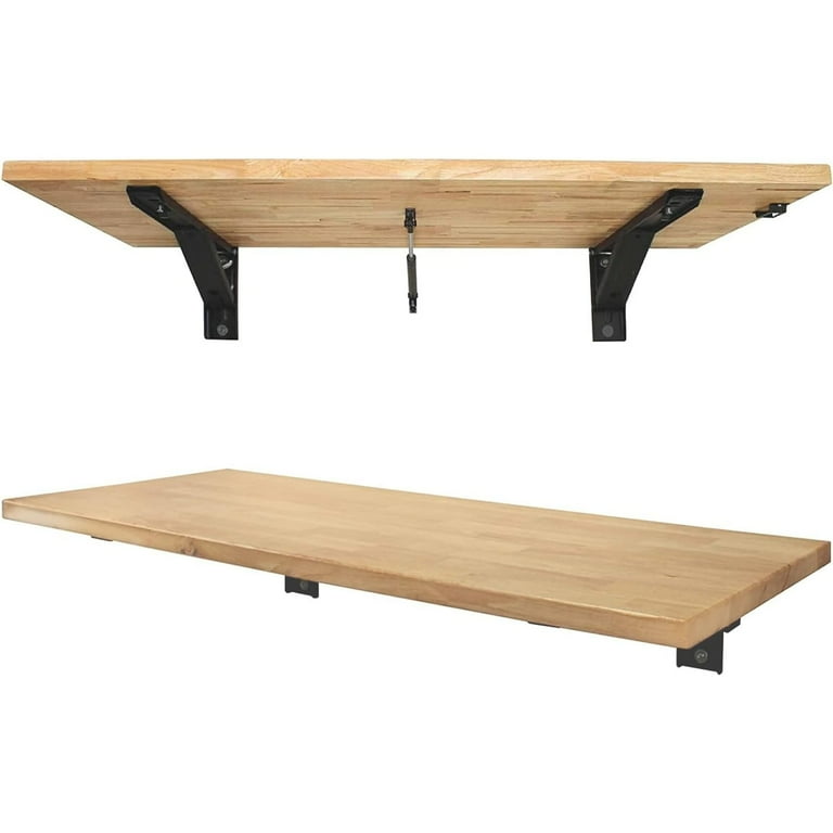 HetayC Heavy Duty Wall Mounted Folding Table Collapsible Workbench with Soft Close Damper Fold Down Laundry Shelf Holds Up to 500 lb Folds