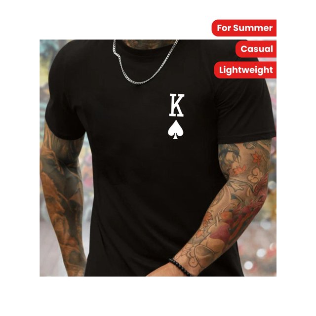 Men's King of Spades Graphic Tee - Casual Crew Neck Short Sleeve, Lightweight Cotton T-Shirt for Summer & All-Season Wear, Machine Washable, Summer Shirts
