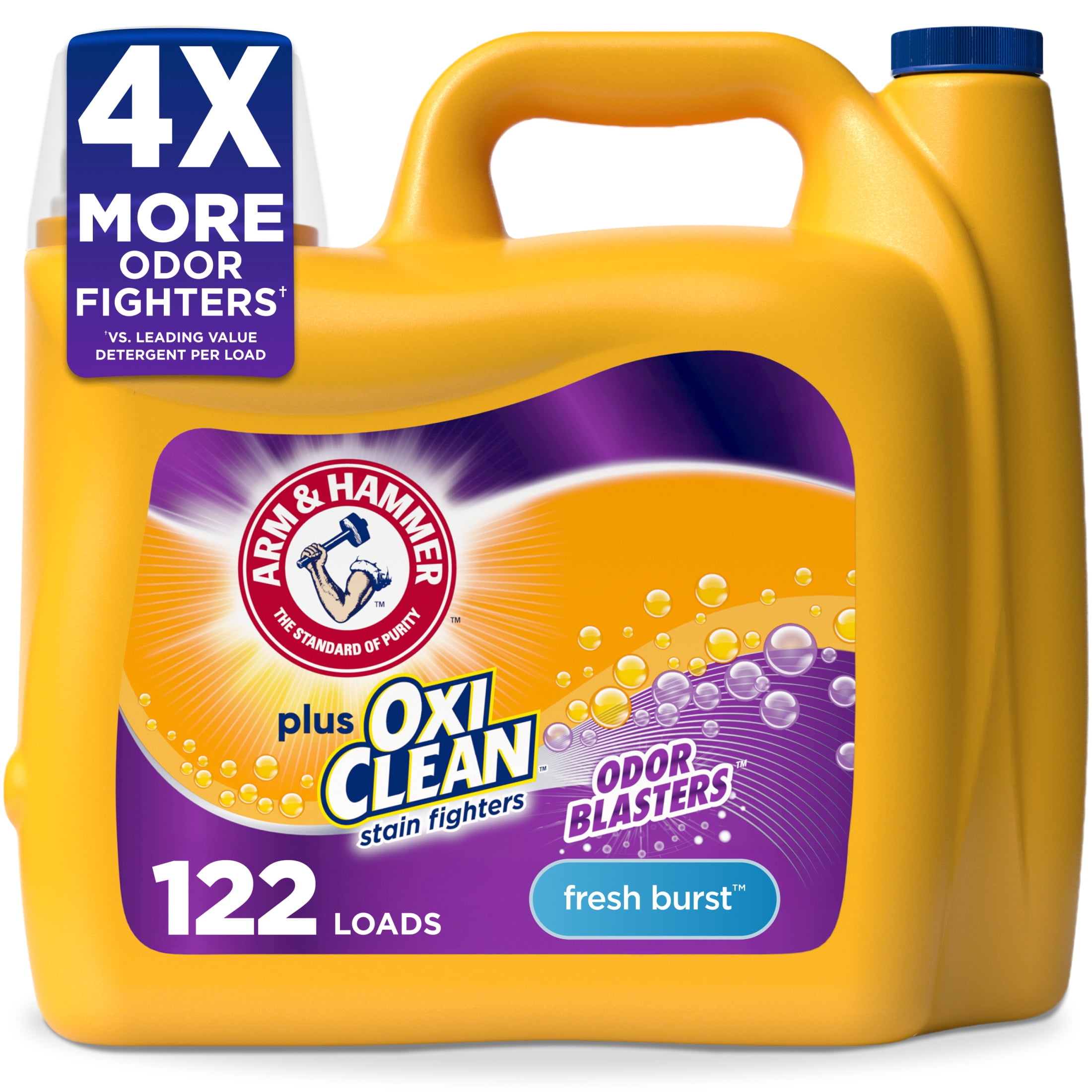 (2 pack) ARM & HAMMER Plus OxiClean with Odor Blasters Liquid Detergent, Fresh Burst, 158.6 fl oz, 122 Loads