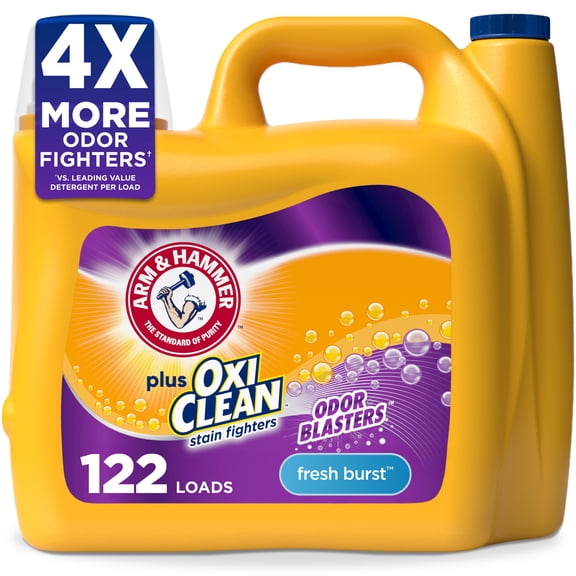 ARM & HAMMER Plus OxiClean with Odor Blasters Liquid Detergent, Fresh Burst, 158.6 fl oz, 122 Loads