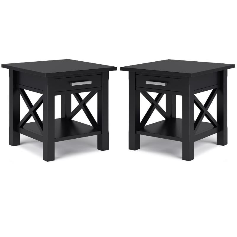 Home Square 2Piece Solidwood Wide End Table with Storage Set in Black