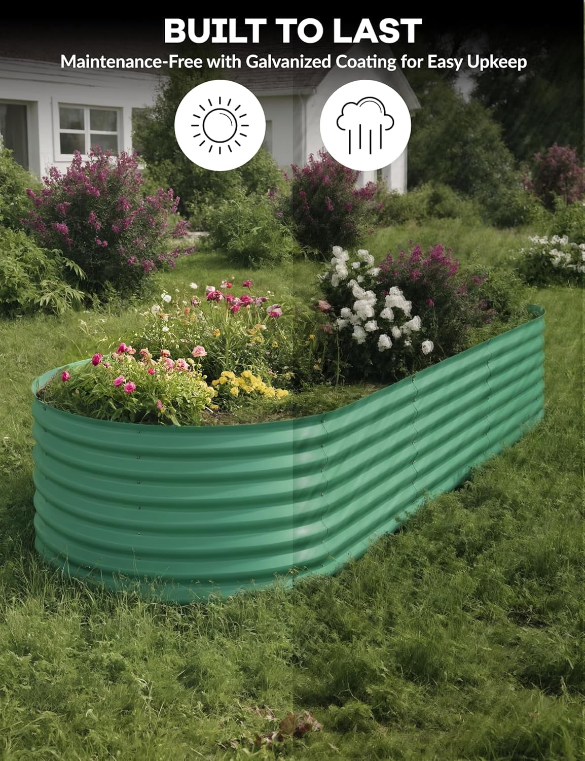 2 Pieces Galvanized Raised Garden Beds 10x4x1.5 ft, Green Self-Watering Outdoor Metal Planters, Large Oval Art Deco Vegetable Garden Boxes, Durable Q195 Galvanized Steel Raised Beds, Green