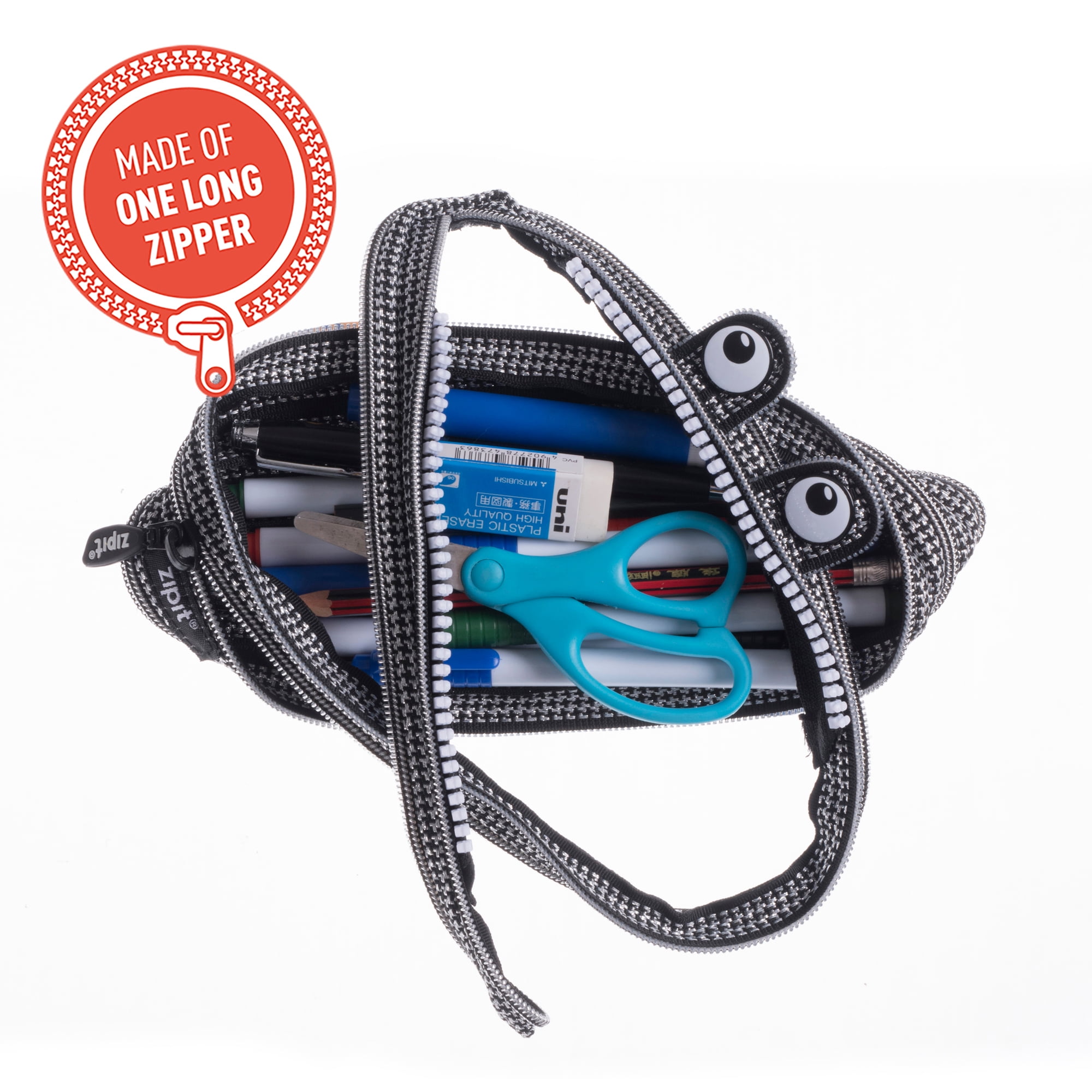 ZIPIT Monster Pencil Case for Kids, Large Capacity Cute Pencil Pouch, Black & Silver