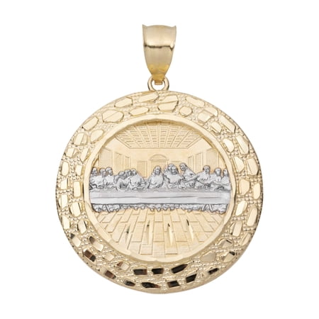 Diamond-Cut Nugget Last Supper Unisex Adult Pendant 10K Yellow White Gold, All Sizes - GOLDUM NYC