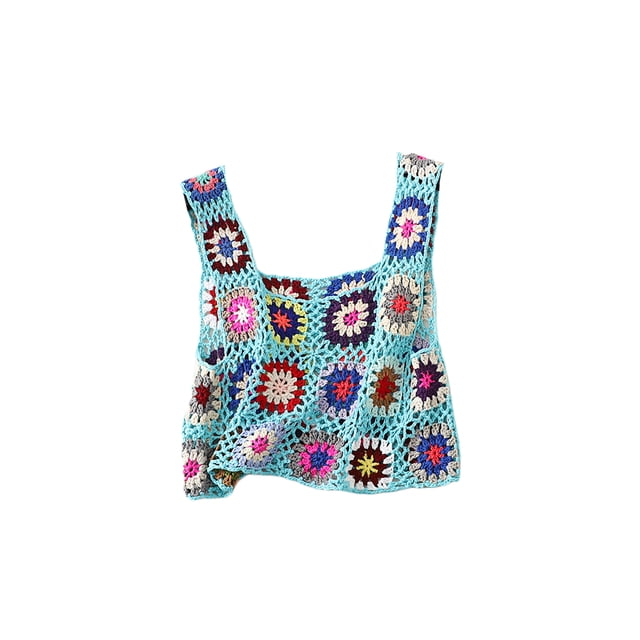 Txlixc Blusa de verano sin mangas para mujeres chaleco de punto hueco bordado a mano de ganchillo de colores Txlixc moda