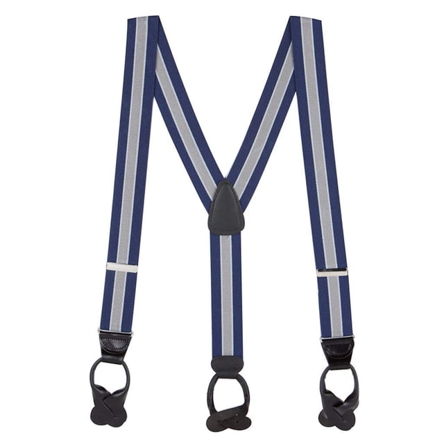 SuspenderStore Men's Navy/Grey Striped Button Suspenders - 1.5 Inch Wide