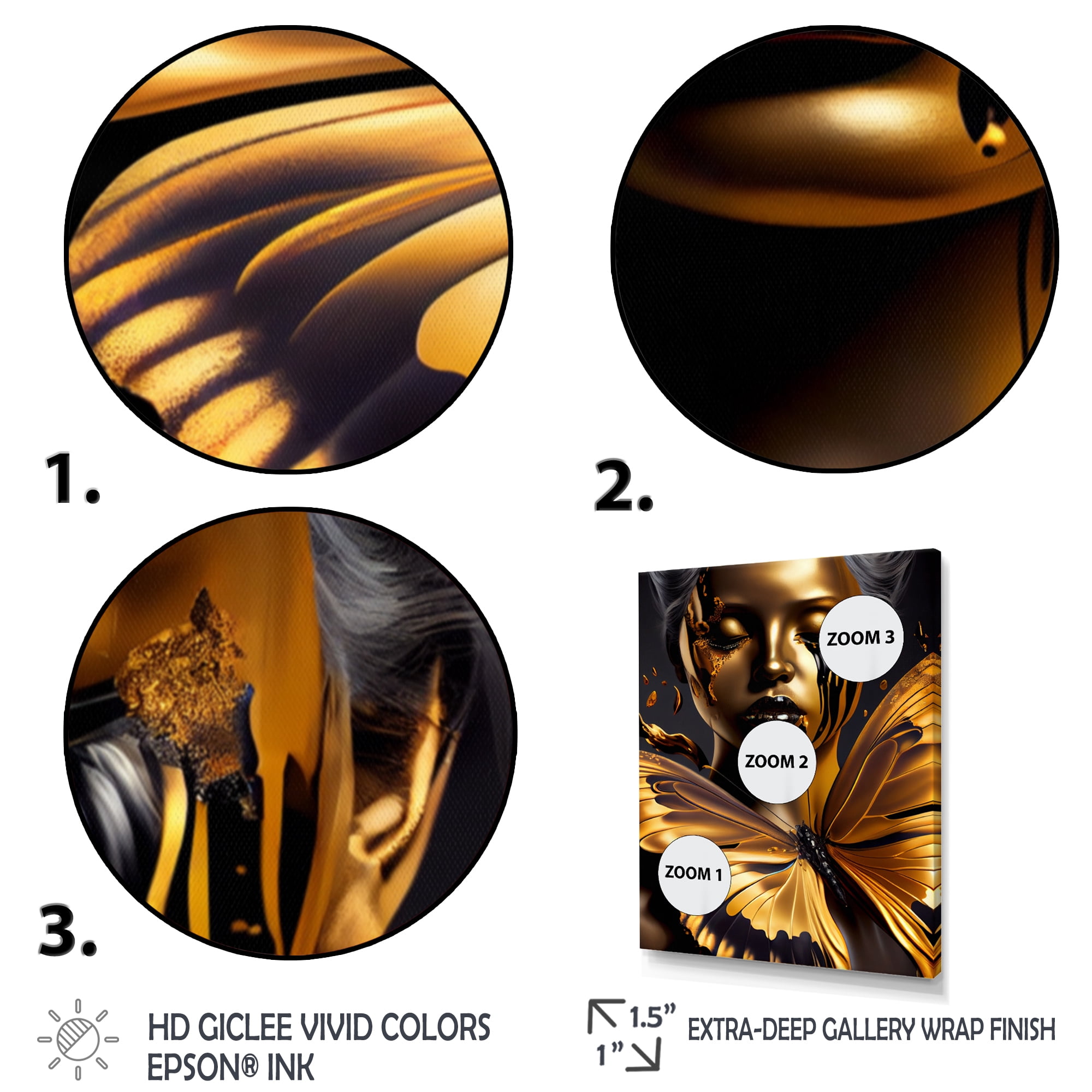 Designart Woman With Black And Gold Butterflies V Canvas Wall Art