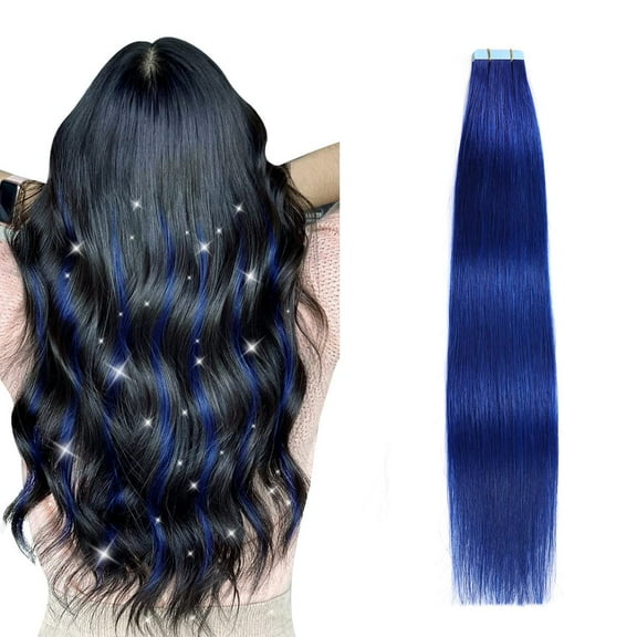 Tape in Hair Extensions Seamless Skin Weft Human Hair Blue Tape in Human Hair Extensions 16-22 Inch 20pcs/pack Straight Tape in Extensions