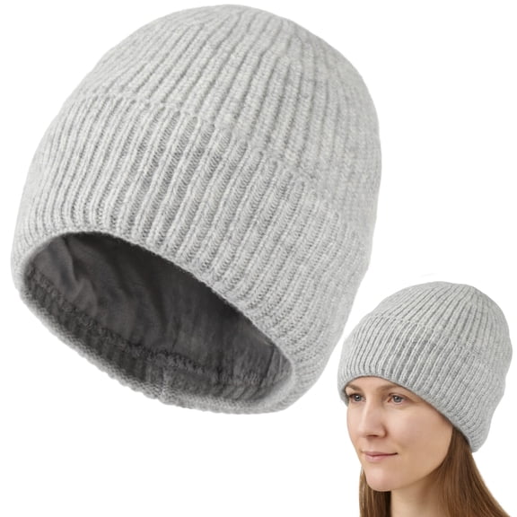 Wool Knit Beanie with Fleece Lining, Winter Warm Hat for Men Women, Soft Skin-Friendly Foldable Ribbed Cuff Hat for Cold Weather, Skiing, Hiking, Commuting, Outdoor Headwear