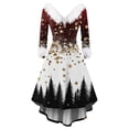 thumbnail image 5 of Women's Fashionable Casual Fitted Christmas Print Party Long-Sleeved V-Neck Hair Collar Dress for Holiday Parties and Events,White,3XL, 5 of 5