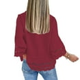 thumbnail image 5 of Women's Trendy Button Down Shirts Hollow 3/4 Flared Sleeve Blouse Solid Casual Collared Blouses Elegant Business Work Tops, 5 of 8