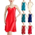 thumbnail image 4 of BESEW7 Summer Dresses for Women 2026, Satin V Neck Slim Fit Solid Color Casual Maxi Sundress, Soft Smooth Versatile Loungewear Red XXL, 4 of 9