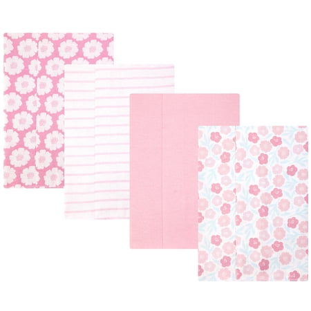 Hudson Baby Infant Girls Cotton Flannel Burp Cloths 4-Pack Pink Daisies One Size