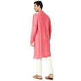 thumbnail image 3 of In-Sattva Men's Indian Embroidered Placket and Yoke Festive Long Kurta Tunic; Salmon Pink; XXL, 3 of 5