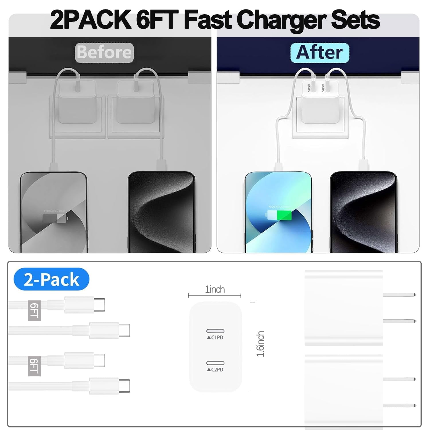 Quyaojz for iPhone 17e Charger,2Pack Dual USB C Port Fast Wall Chargers Block with 3FT USB C to C Charger Fast Charging Cable Cord Compatible With iPhone 17/17 Pro/16Pro Max/16 /16e16/15///Mini