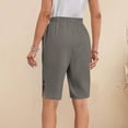 thumbnail image 6 of Cotton Linen Shorts for Women Knee Length Bermuda Shorts Casual Wide Leg Elastic Waist Summer Beach Shorts with Pockets, 6 of 7