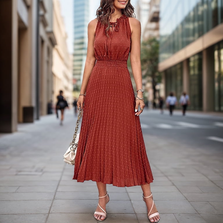 knee length dresses for ladies Designer Womens Red Midi Dress | Ladies Midi Summer Dress main image 1