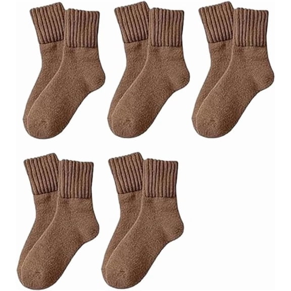 5 Pairs Women's Solid Mid-Calf Socks,Cozy Fall Socks, Fuzzy Thick Warm Winter Thermal Cotton Crew Socks