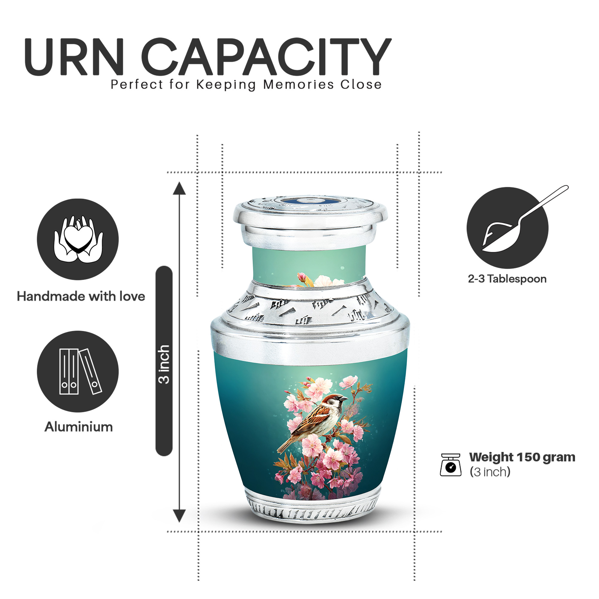 Yatskia Sparrow Small Urns for Human Ashes Keepsake, Little Funeral Burial Urn for Ashes Adult Male, Mini Memorial Urn for Adult Ash, (Tasty Pack of 1, 3 Inch)