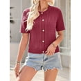 thumbnail image 4 of Dycnvjo Womens Summer Short Sleeve Cardigan Cable Knit Cropped Button Down Crewneck Sweater Tops Claret M, 4 of 8