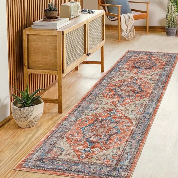 MJIAexp 2'x6' Boho Kitchen Runner Rug Indoor Machine Washable Hallway Runner Rug Non-Slip Entryway Runner Laundry Rug Throw Carpet for Living Room Bedroom Dining Room Hallway Kitchen Red