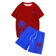 thumbnail image 4 of JLFKNG Fashion Men's 2Pcs Outfits Summer Short Sleeve T Shirts And Shorts Breathable Casual Coconut Tree Sunset Printed Hawaiian Style Suitable For Vacation, 4 of 5