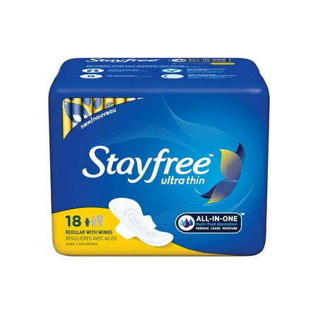 Stayfree Ultra Thin Pads with Wings, Unscented, Regular, 18