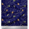 thumbnail image 3 of Soimoi Blue Velvet Fabric Leaves & Flowerpecker Bird Print Fabric by the Yard 60 Inch Wide, 3 of 3