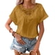 thumbnail image 1 of Blusa con ribete de encaje para mujer, camisetas de manga corta respetuosas con la piel de material suave para oficina, citas, trabajo, 1 of 8