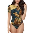 thumbnail image 2 of Uemuo Leopard Reading Tarot Cards Pattern Women's One Piece Short Sleeve Swimsuit Rash Guard Surfing Modest Quick-drying Swimsuit Beach Essentials-XX-Large, 2 of 9