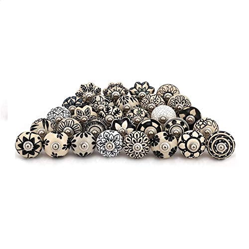 Dresser Knobs For Drawers Set Of 25 Ceramic Cabinet Pull Handle Kitchen Cupboard Wardrobe Knob Boho Room Decorative Furniture Hardware Black And White Com Set Of 25 Ceramic Cabinet Pull Handle, Ceramic Cabinet Pulls Decorative