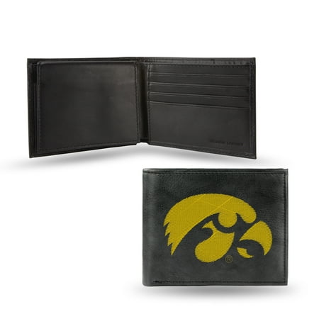 - Iowa Hawkeyes NCAA Embroidered Team Logo Black Leather Bi-fold Wallet