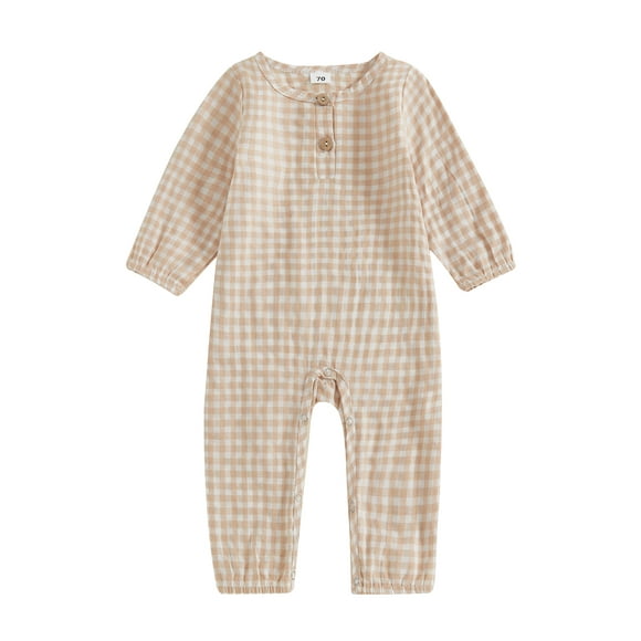 Argulvti Baby Boy Girl Cotton Romper Short Sleeve One Piece Jumpsuit Button Front Bodysuits 0-18M