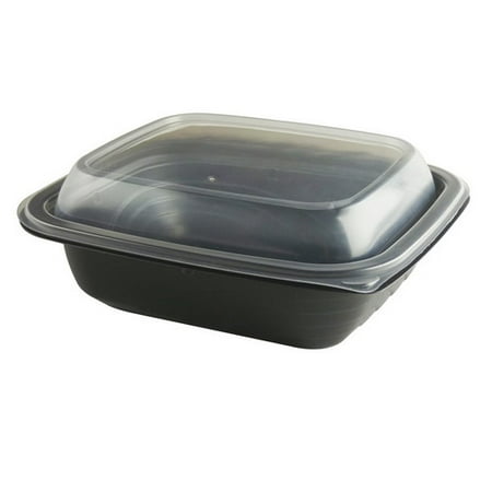 Anchor Packaging Microraves Rectangular Polypropylene Small Bowl with Lid Black, 16 oz. |