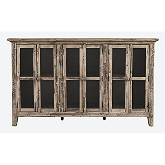 Jofran Rustic Shores 70" Coastal Distressed Acacia Six-Door Accent Cabinet