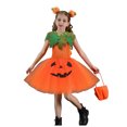 thumbnail image 3 of Kogui Three-Piece Kids Pumpkin Print Sundress Halloween Cosplay & Show Performance Costume (Orange, 10-12 Years), 3 of 5