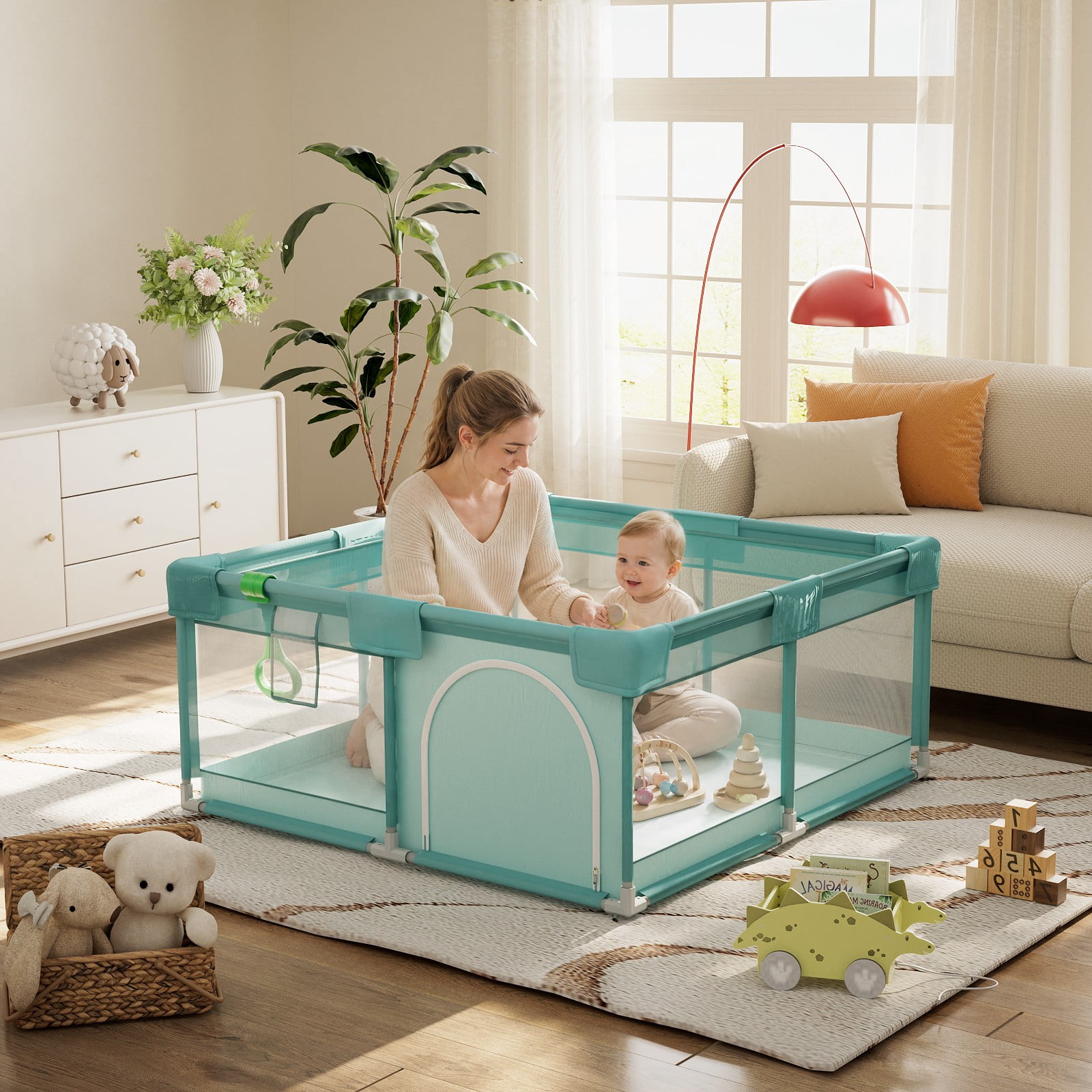 BEAUTYPEAK 48"x48" Large Baby Playpen Toddler Play Yard Fence for Boys and Girls, Pale Green