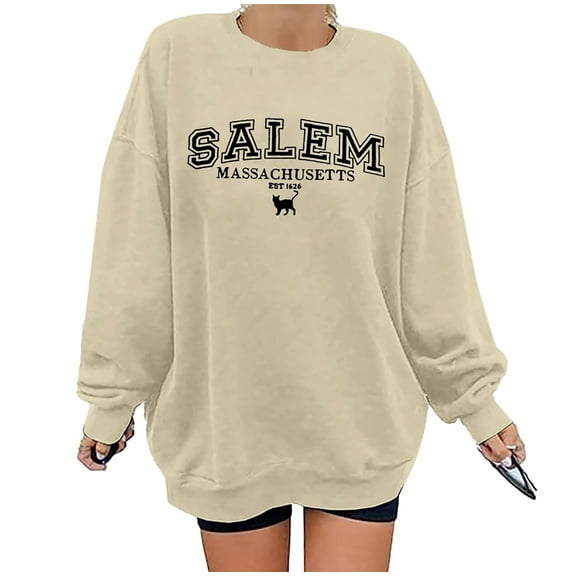 MOUSYA Halloween Sweatshirts for Women Salem Massachusetts Shirt Fall Oversized Crew Neck Sweatshirt Pullover
