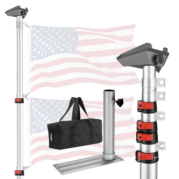 Yescom EZ GO 14ft Telescopic Flag Pole Kit with Starlink Mini Pipe Adapter & Tire Mount Base for Outdoor Tailgate Party