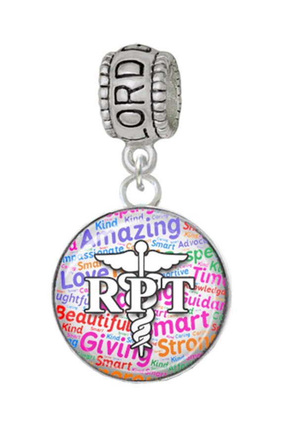 Silvertone Domed Multi Color RPT Lord Guide Me Charm Bead