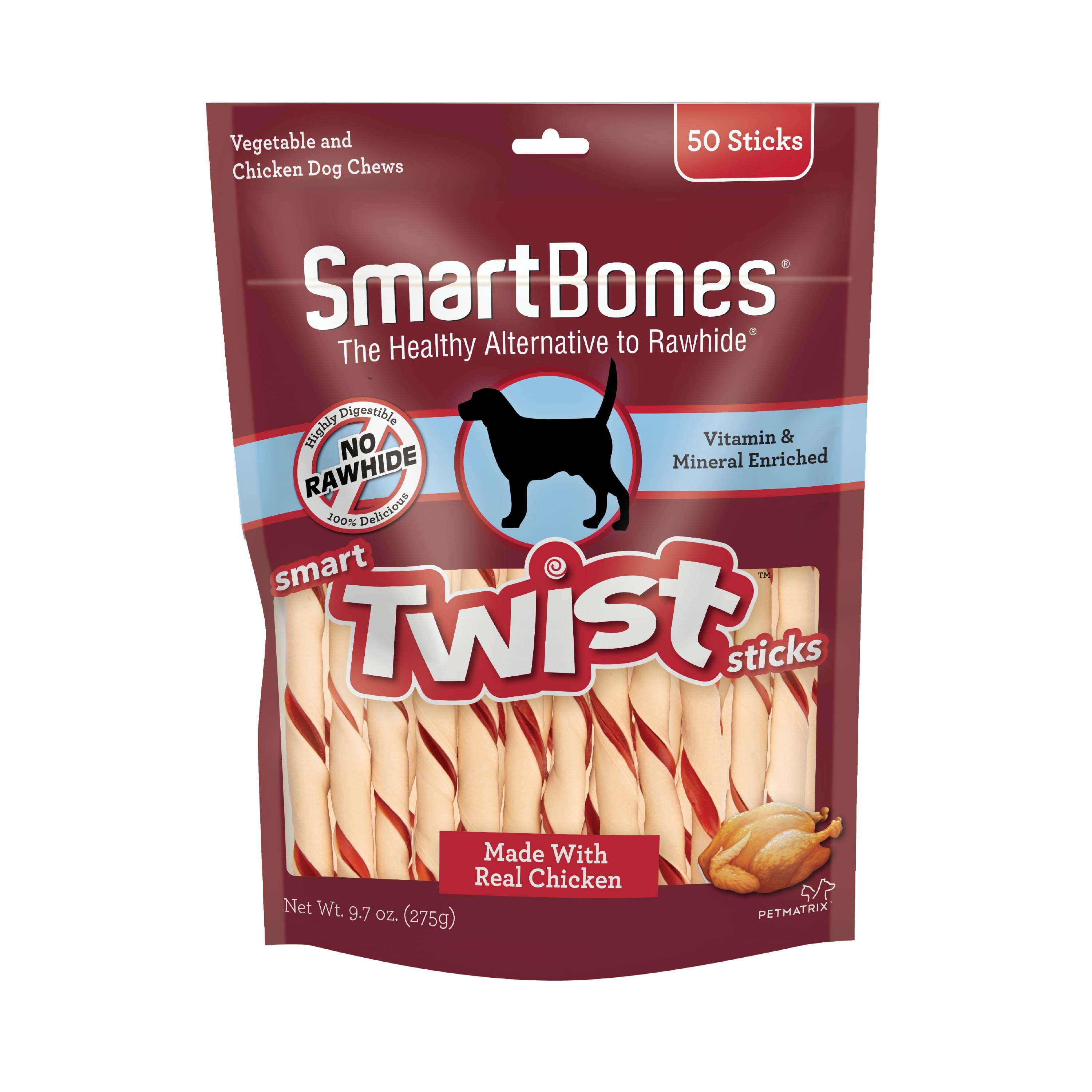 SmartBones Smart Twist Sticks with Real Chicken 50 Count, RawhideFree