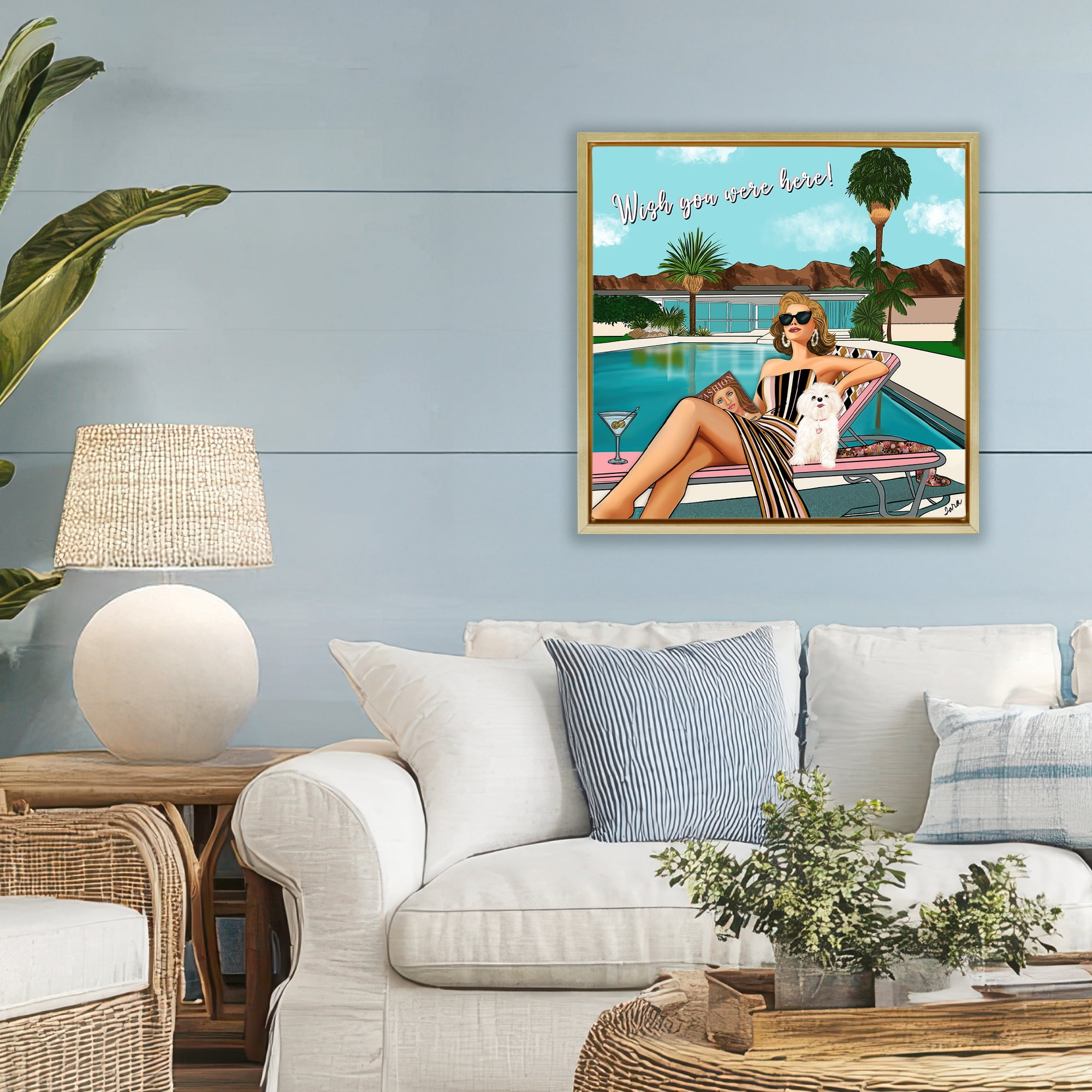 Stupell Industries Wish You Were Here Palm Springs Gold Framed Floater Canvas Wall Art, design by Tara Boone