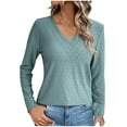 thumbnail image 2 of AXXD Green Basic T-Shirts for Women Summer 2024 Trendy Casual Solid Color Long Sleeved V-neck Pullover Long Sleeved V-neck Top Long Sleeved V-neck Top/Shirt, 2 of 6