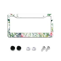 Pink Wildflower Garden License Plate Frames for Women Men Car Plate Holder Cover Metal Tag Aluminum Car Accessories Front Rear Plate Decor