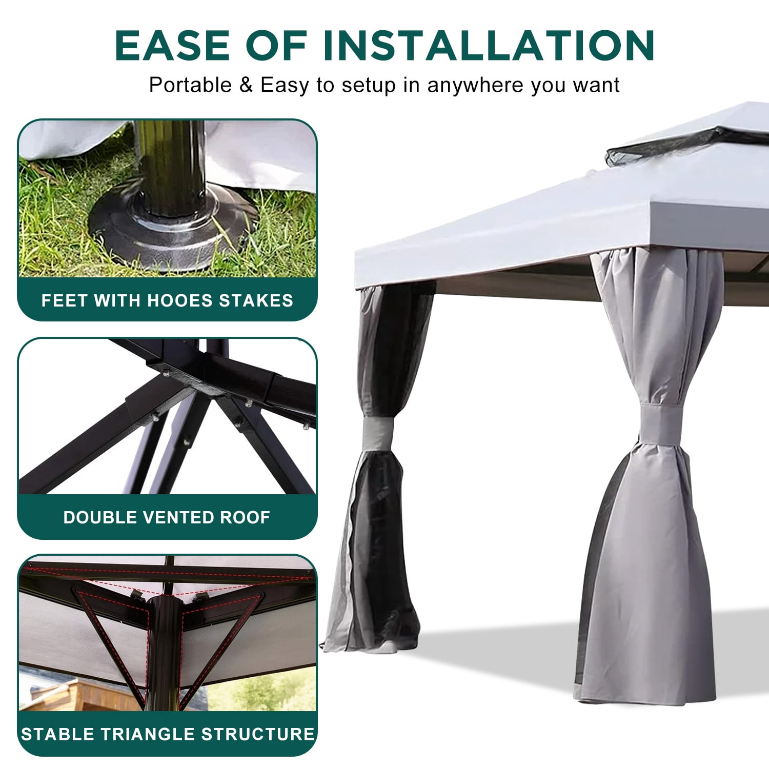 IULULU 10’ x 13’ Outdoor Pavilion Gazebo, Mosquito Netting and Zippered Curtains