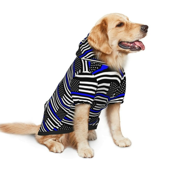 Dog Hoodie Pet Clothes Police Thin Blue Line Flag Sweater Sweatshirts Pullover Coat for Large Medium Dogs Small